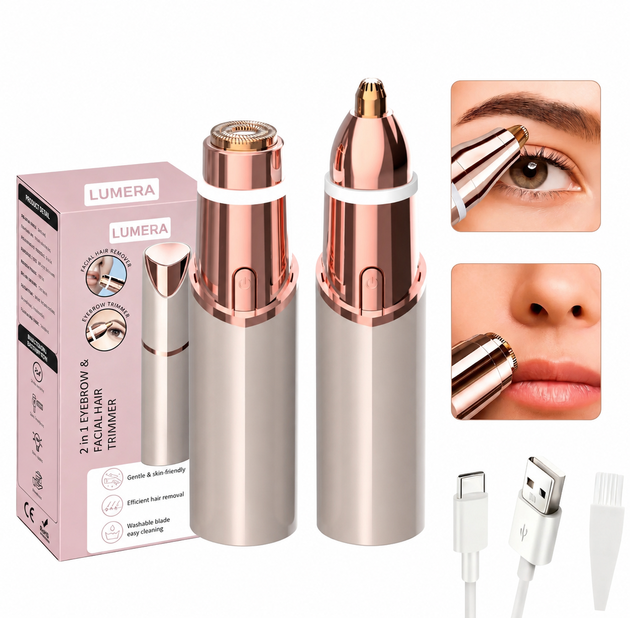 Lumera Brow & Glow™ | 2-in-1 Facial Hair & Eyebrow Trimmer
